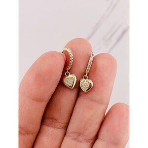 10k solid gold earrings hearts huggies dangling
